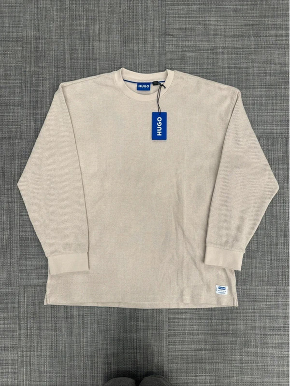 NWT Hugo Boss Mens XXL Beige Ribbed Knit Crew Neck Sweater Top NWT